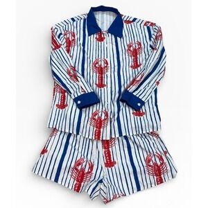 SHEIN Lobster Print Pajama Set Womens Medium Fun Nautical ButtonUp PJ Shorts Set